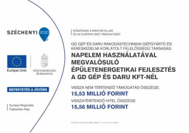 Napelem használatával megvalósuló épületenergetikai fejlesztés a GD Gép és Daru Kft-nél